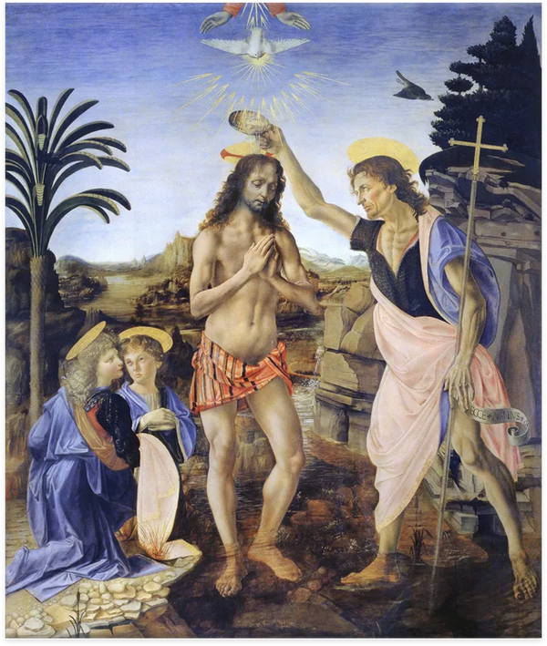 The Baptism Of Christ - Leonardo Da Vinci  Fine Art Metal Print