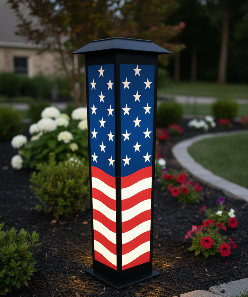 Stars & Stripes Spire: Patriotic Solar Light | Waterproof with American Flag Design
