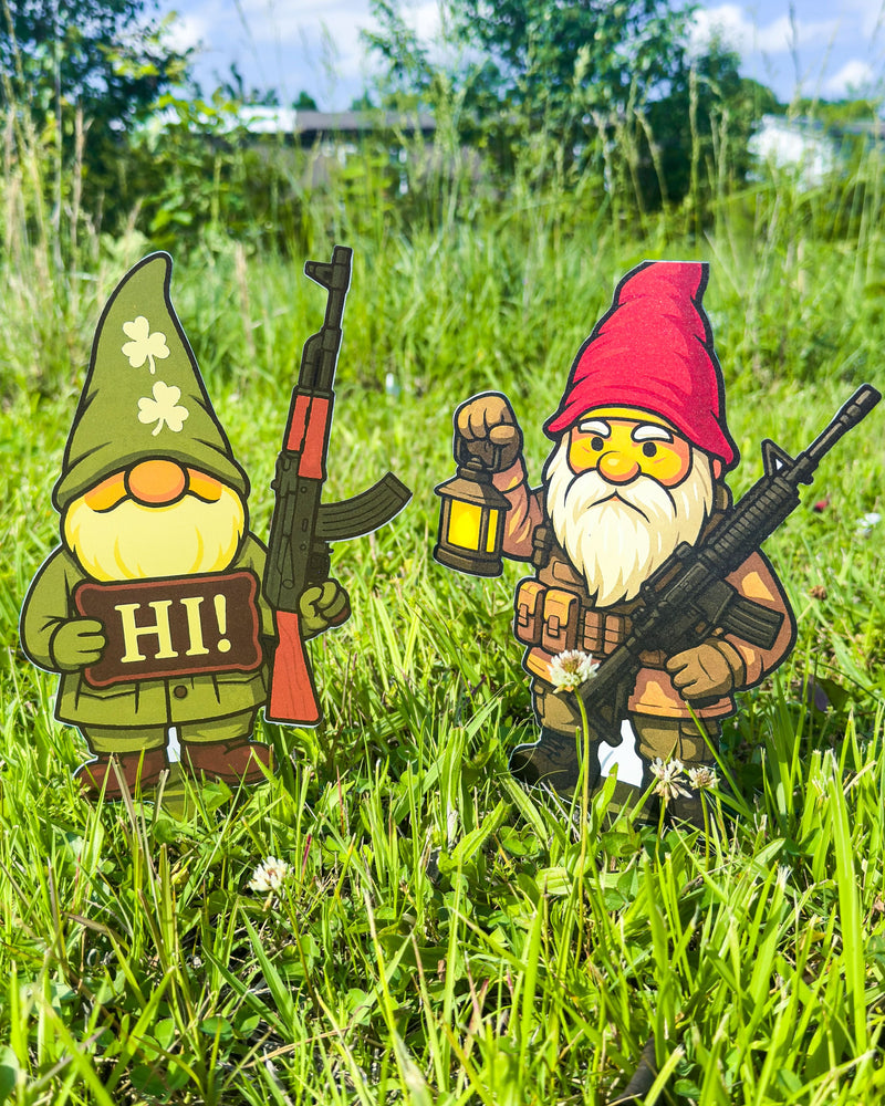 Gnomefront Defense Squad™ – UV-Printed Aluminum Gnomes