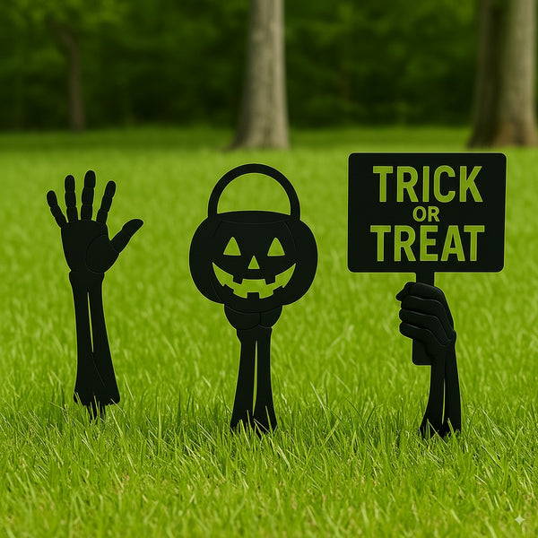 Trick-or-Treat Skeleton Hand Stakes (3-Pack)