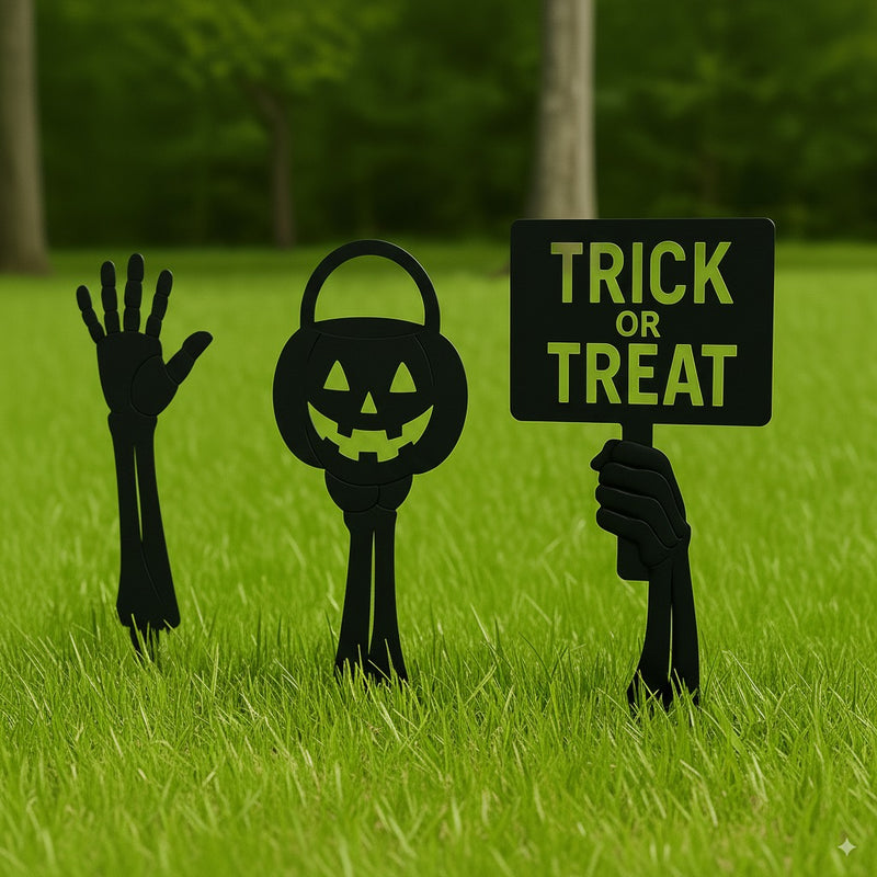 Trick-or-Treat Skeleton Hand Stakes (3-Pack)