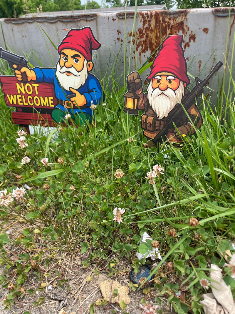 Gnomefront Defense Squad™ – UV-Printed Aluminum Gnomes