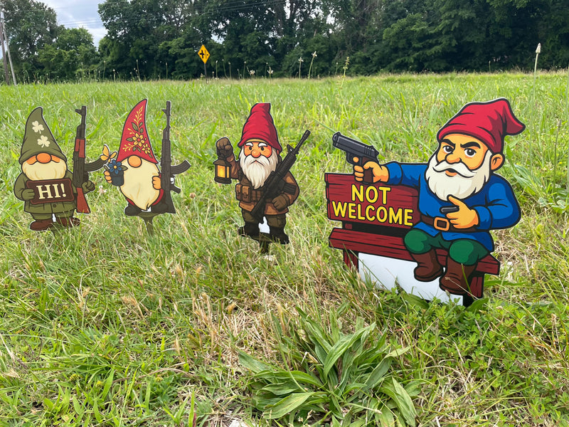Gnomefront Defense Squad™ – UV-Printed Aluminum Gnomes