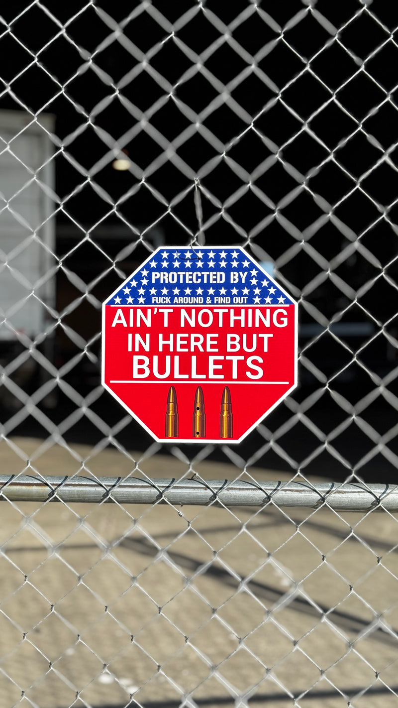 "AIN'T NOTHING IN HERE BUT BULLETS" Metal Security Sign