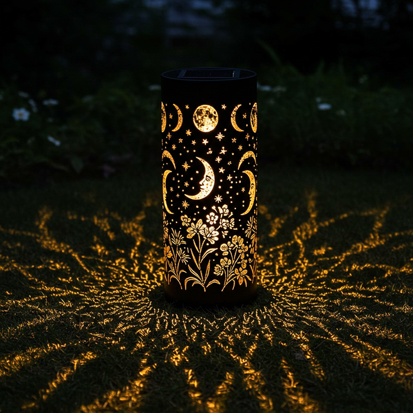 Celestial Bloom Glow: Decorative Solar Garden Light | Waterproof with Moon & Floral Pattern