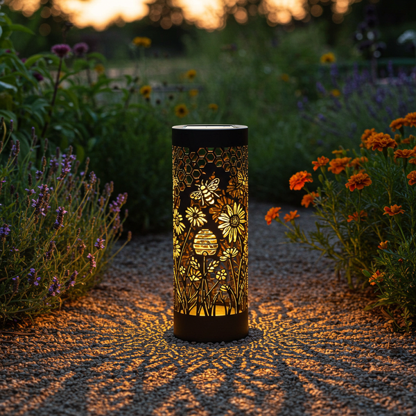 Honeyglow Haven: Decorative Solar Garden Light | Waterproof with Bee & Wildflower Pattern