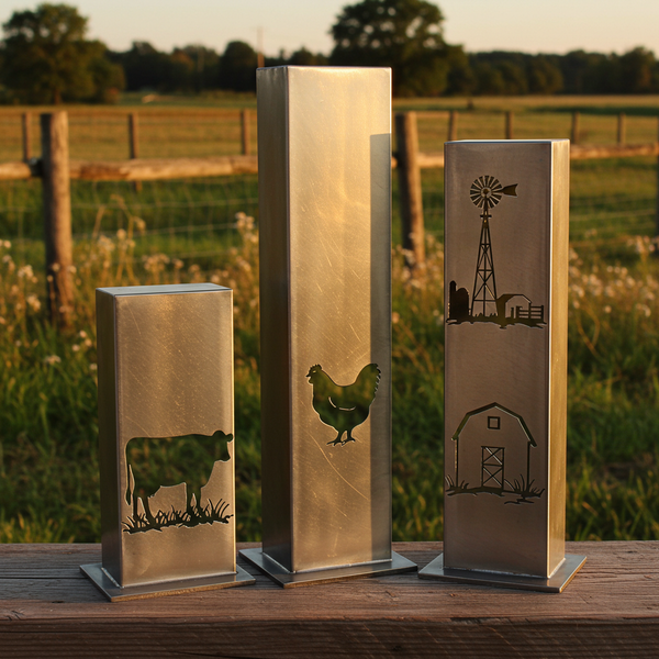 Homestead Glow Trio: Brushed Steel Farm Life Columns