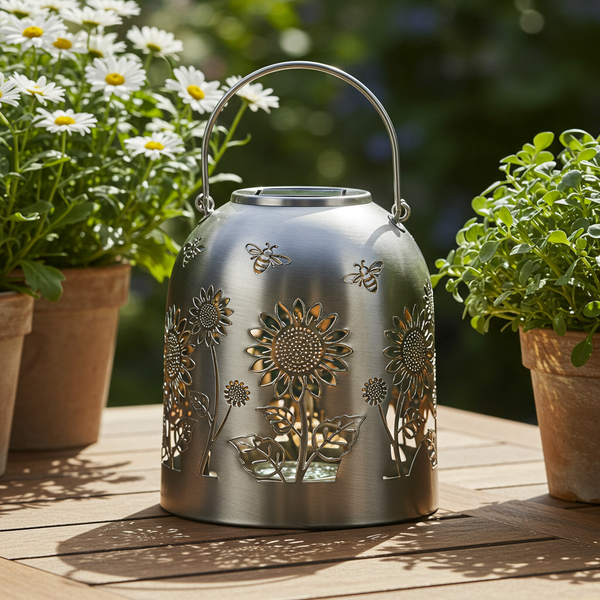 Summer Bloom Dome: Decorative Solar Lantern | Sunflower & Bee Garden Light
