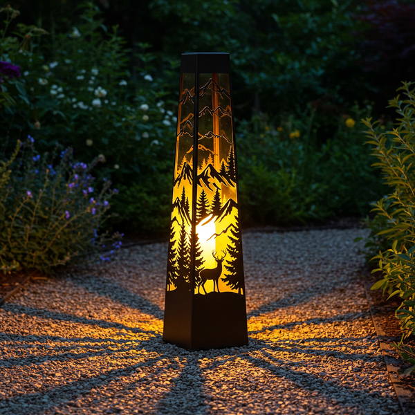 Whispering Pines: Forest Silhouette Obelisk Solar Light