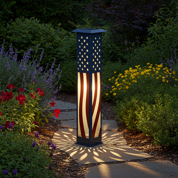 Stars & Stripes Spire: Patriotic Solar Garden Light | Waterproof with American Flag & Star Design