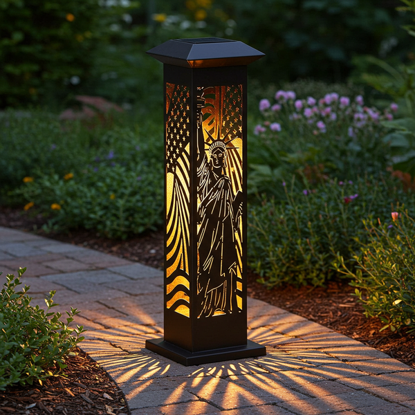Lady Liberty Spire: Patriotic Solar Garden Light | Waterproof with Statue of Liberty & Torch Design