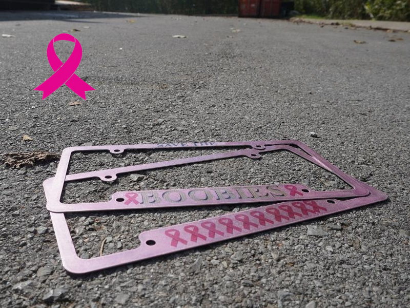Pretty CANCER AWARENESS License Frame with Pink Ribbons - Black