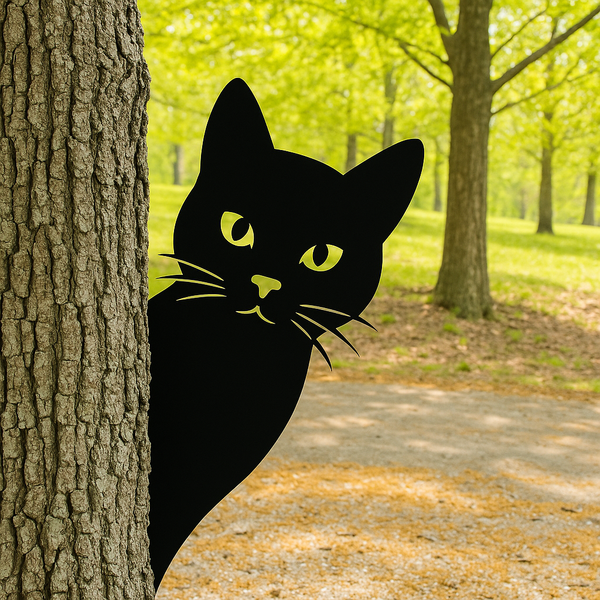 Peek-A-Boo Cat Corner Metal Sign - Buy One Get One 50% OFF - 15" Powder-Coated Yard Art