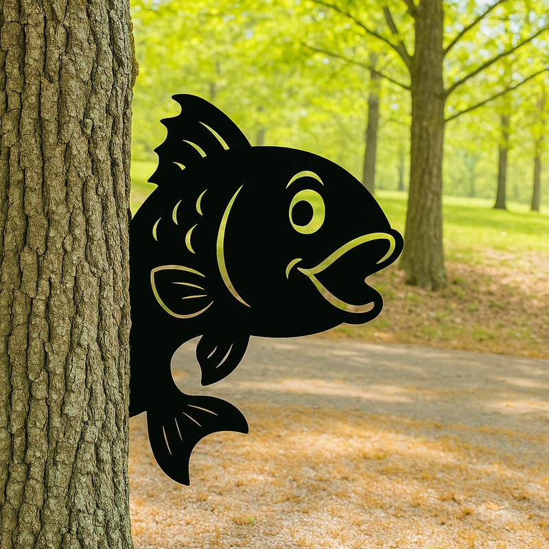 Peek-A-Boo Fish Corner Metal Sign - Buy One Get One 50% OFF - 15" Powder-Coated Yard Art