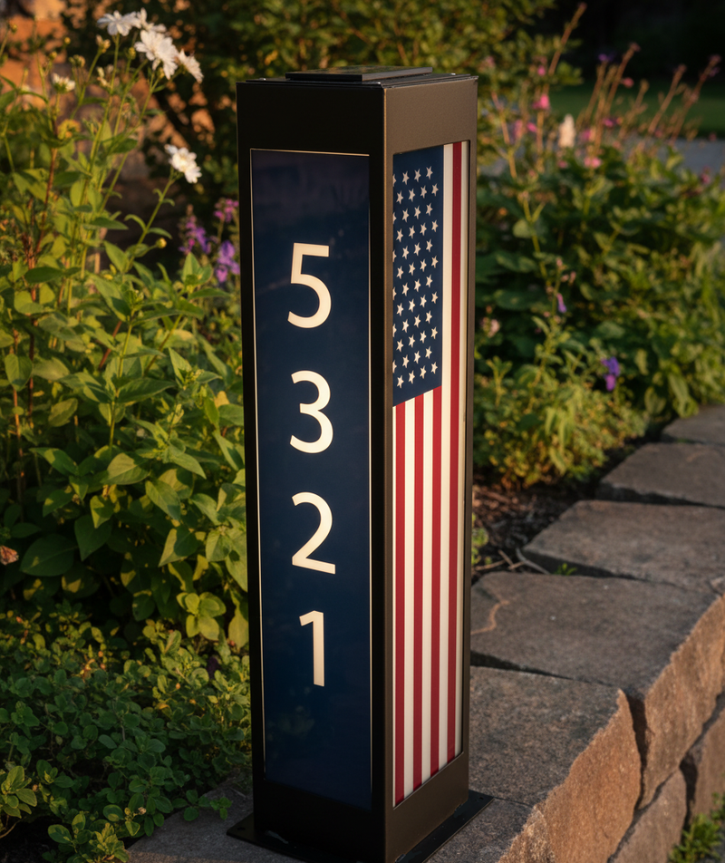 Solar House Number LED Sign – Flag-Shaped, Weatherproof, Outdoor Waterproof Lighted Address Plaque With Custom Options
