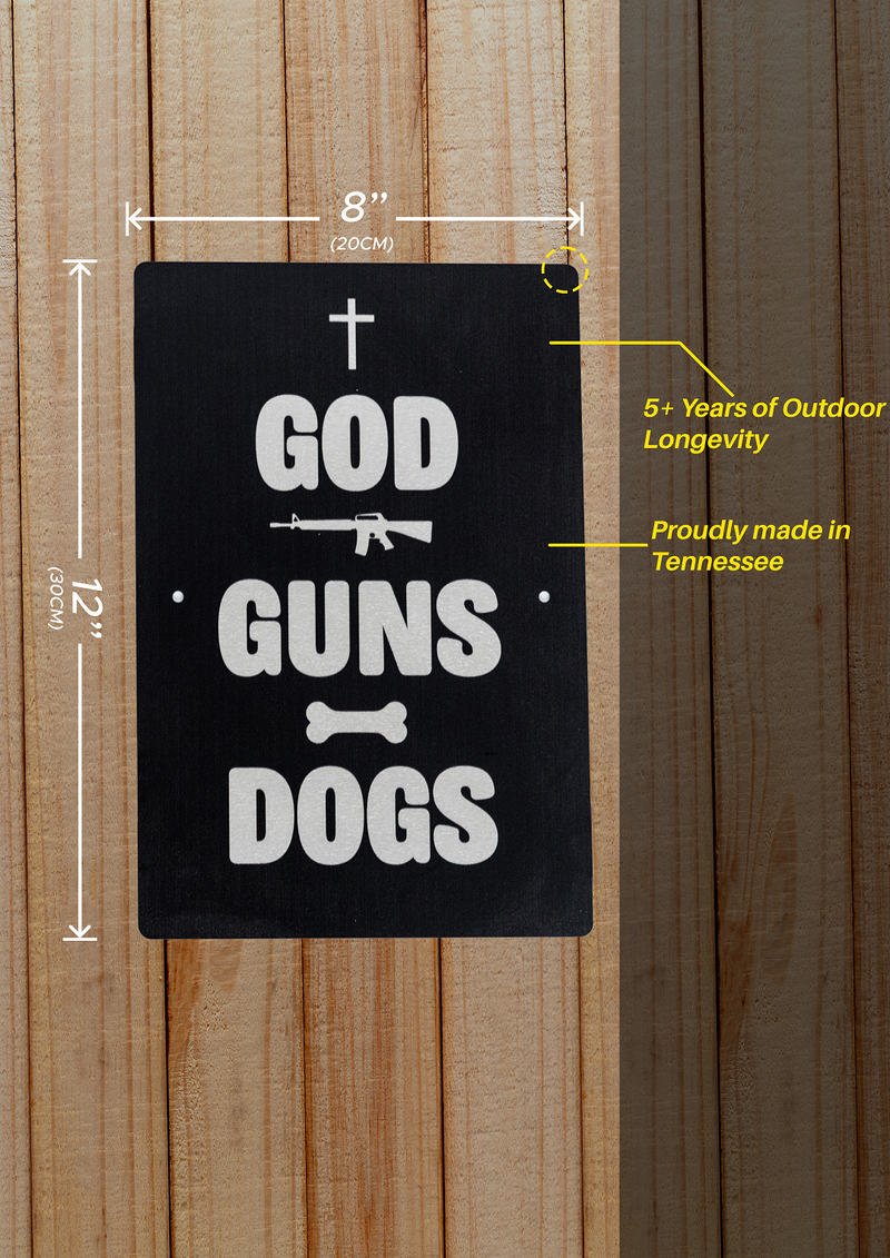 God, Guns & Pets Aluminum Sign – Choose Dogs or Cats!