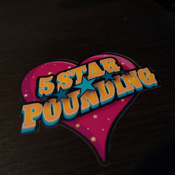 Colorful "5 Star Pounding" vinyl sticker on a vibrant heart-shaped background, ideal for Valentine's gifts.