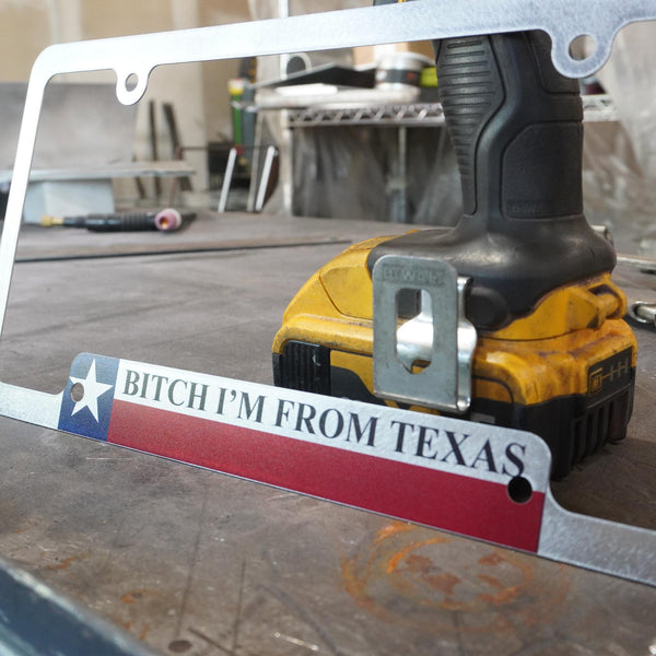 B*tch I'm From Texas License Plate Frame Scratch and Dent
