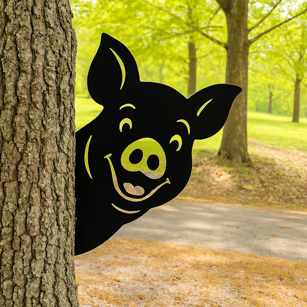 Peek-A-Boo Pig Corner Metal Sign - Buy One Get One 50% OFF - 15" Powder-Coated Yard Art