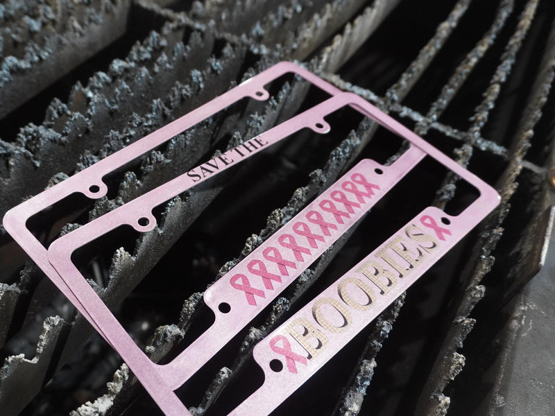 Save The Boobies License Plate Frame (Breast Cancer Awareness) Pinktober Exclusive!
