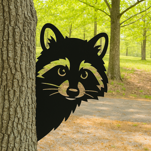 Peek-A-Boo Raccoon Corner Metal Sign - Buy One Get One 50% OFF - 15" Powder-Coated Yard Art