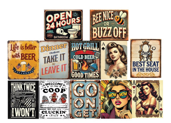 Funny Vintage Tin Signs | Retro Metal Wall Decor 12x8in