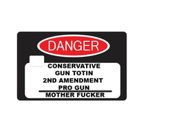 Danger card cover featuring bold red and black designs, warning about pro-gun sentiments and conservative beliefs.
