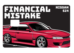 Financial Mistake luxury card cover featuring a red Nissan S14 sports car design with bold text.