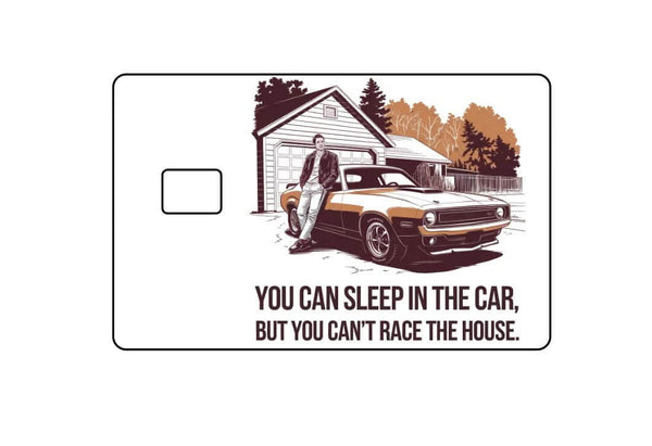 Life Lessons card cover featuring a man with a car and a bold message about financial wisdom.