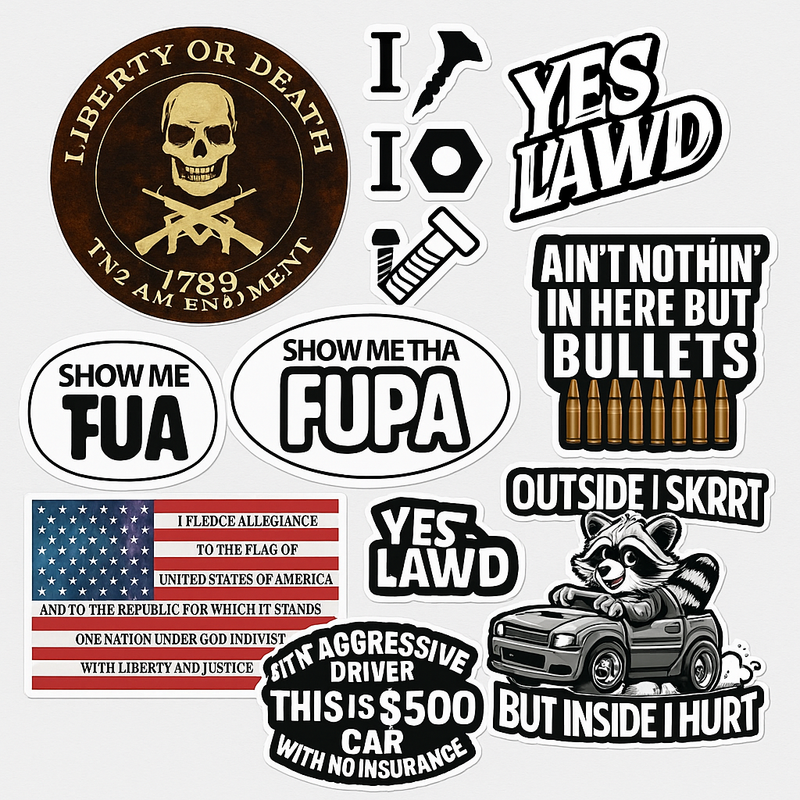 Freedom & Fun Sticker Set – Humor, Patriotism, and Attitude