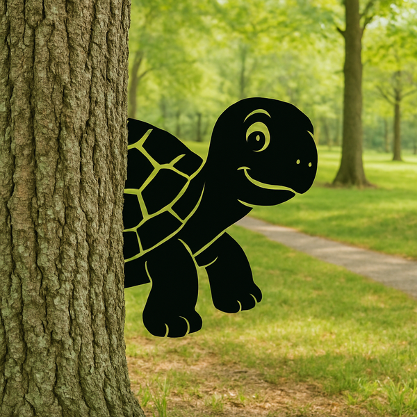 Peek-A-Boo Turtle Corner Metal Sign - Buy One Get One 50% OFF - 15" Powder-Coated Yard Art