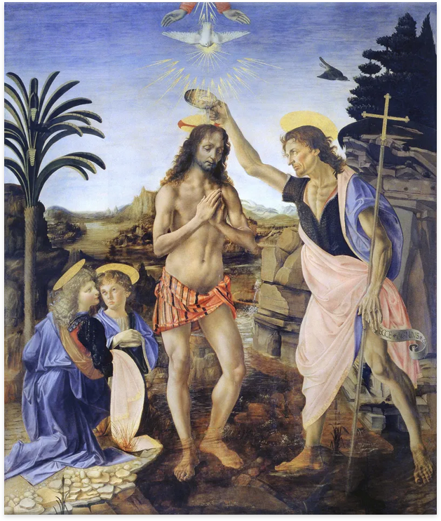 The Baptism Of Christ - Leonardo Da Vinci  Fine Art Metal Print
