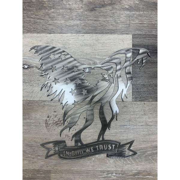 Polished In God We Trust Eagle Flag - Nashville Metal Art