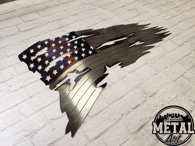 Polished And Burned Tattered American Flag (Limited Stock) - Nashville Metal Art