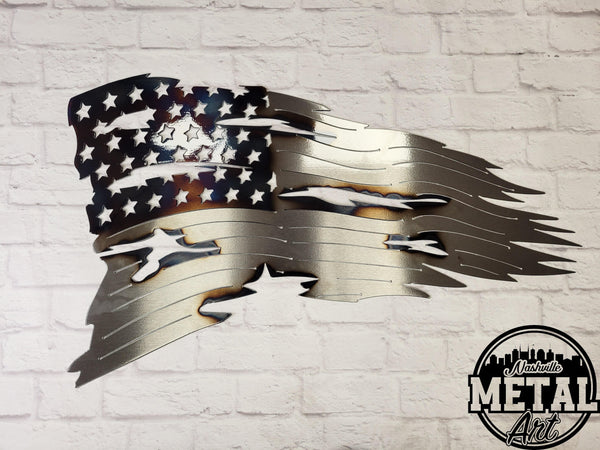 Polished And Burned Tattered American Flag (Limited Stock) - Nashville Metal Art